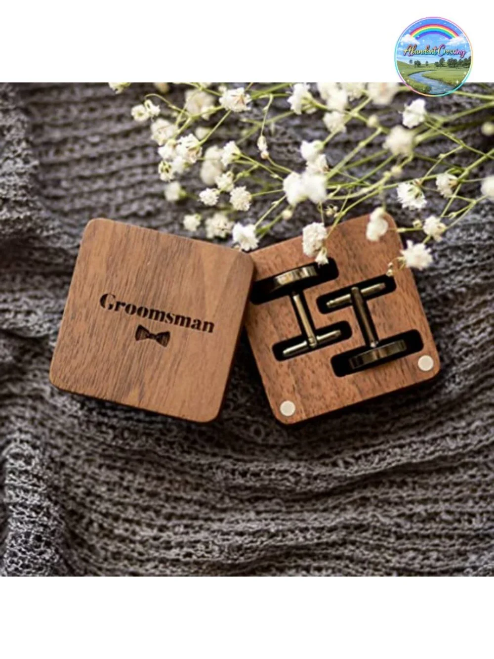 Groomsman Engraved Cufflinks Stainless Steel Wood Gift Box